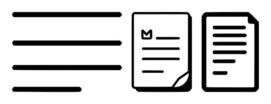 Contract document icon set with solid black shape on white background featuring document, contract symbol, simple line, with typography and illustration