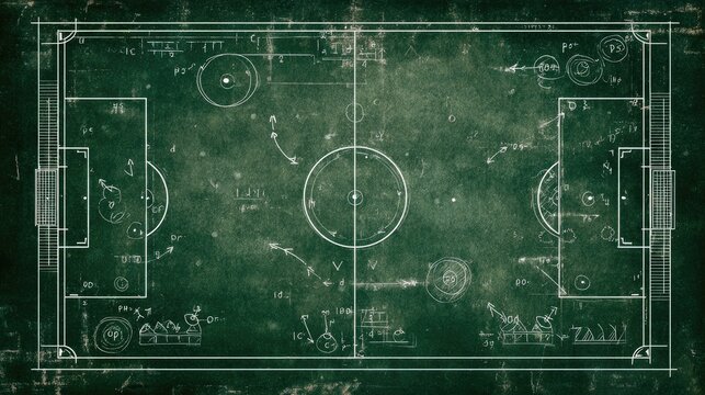 Detailed schematic of a soccer field with play diagrams and annotations