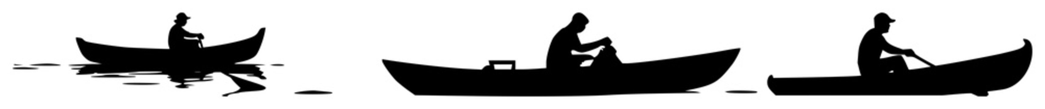 Rowing boat set with black silhouette on white background featuring rowing, watercraft, sports with minimal design and single figure