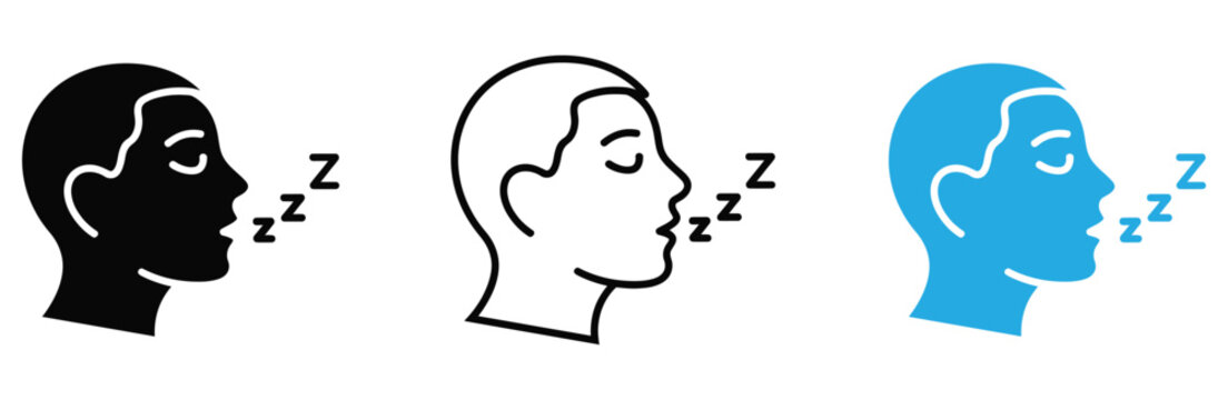 Sleeping human head icons in different colors for sleep and rest concepts