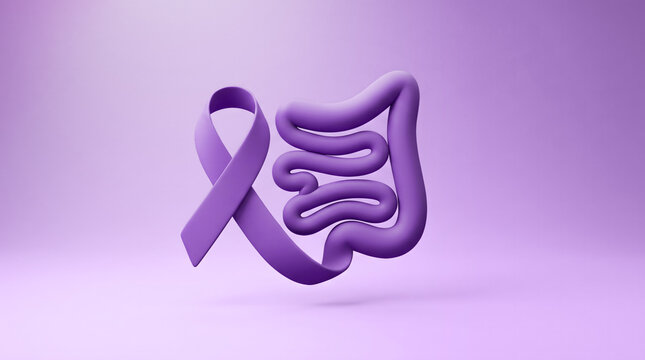 Purple Awareness Ribbon with Colon Shape for IBD Awareness, Minimal Medical Illustration Background