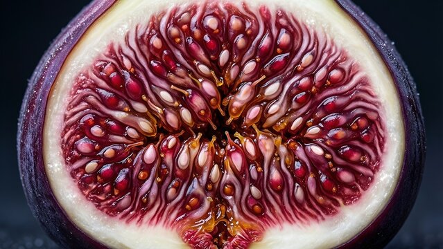Fresh Fig Cross-Section Interior Macro &mdash; Extreme Close-Up Crimson Raspberry Carpel Texture Gourmet Artisan Food Editorial
