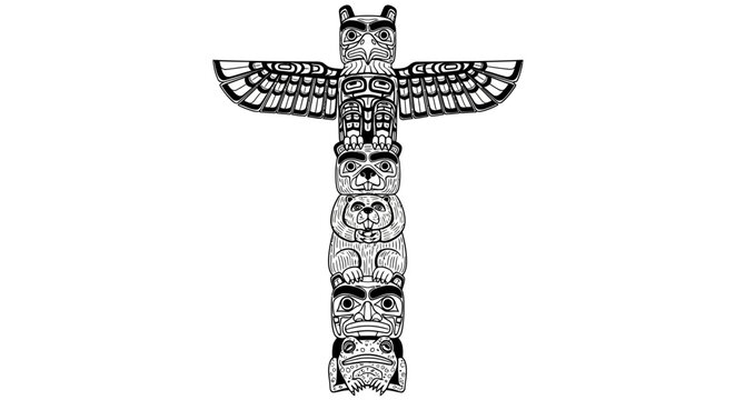 Detailed Totem Pole Animal Carvings.