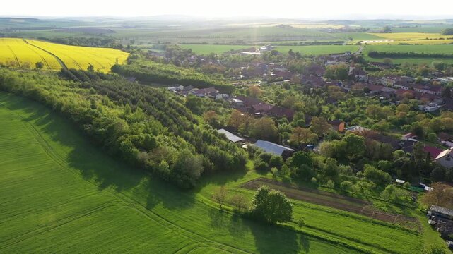 Aerial drone view of agriculture landscape in Moravia