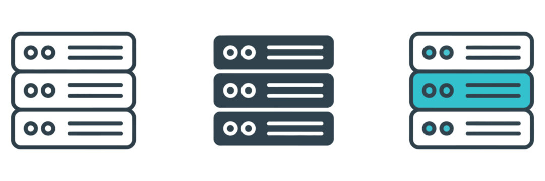 Networked server rack icon set, data and server icon, vector illustration, cloud computing infrastructure symbols, data center storage system