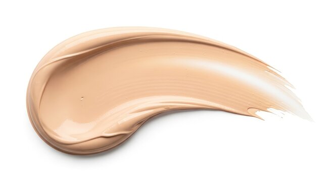 Liquid foundation smear isolated on white background. Beige makeup cream smudge swatch