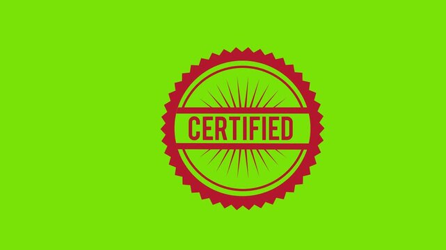 Certified stamp animation green and black screen, approval badge motion background, business verification graphics.mov