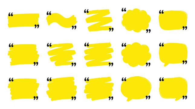 Educational text highlighting decorative elements set, brush marker style, yellow speech bubbles, marker swipes, and quotation marks.