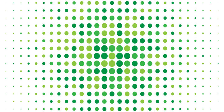 Fresh green radial pattern background. Abstract spring dotted concentric circles wallpaper. Circular halftone dots comic texture backdrop. Vector spring cartoon pop art overlay for poster, banner