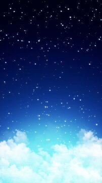 starry night sky with twinkle stars and clouds animation,glowing and shiny stars relaxing meditation vertical social media motion background	
