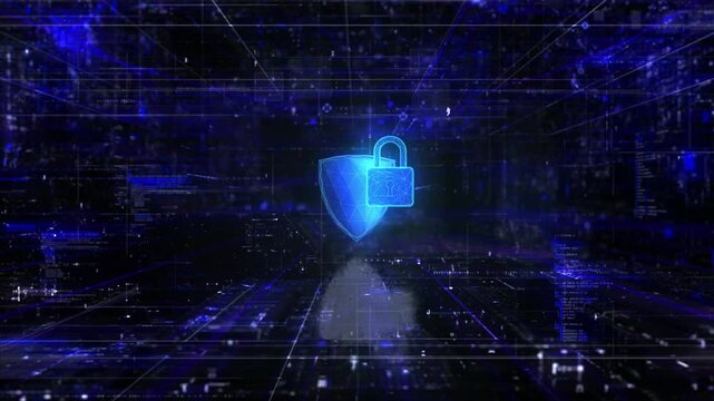 Cybersecurity Optimization Concept Illustration - 2D High-Tech Lock and Shield Digital Graphic