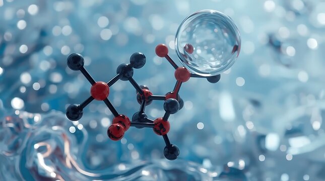 Molecular Structure with Water Droplet in Abstract Science Concept.