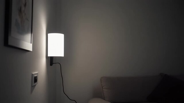 A wall-mounted lamp casting light indoors.