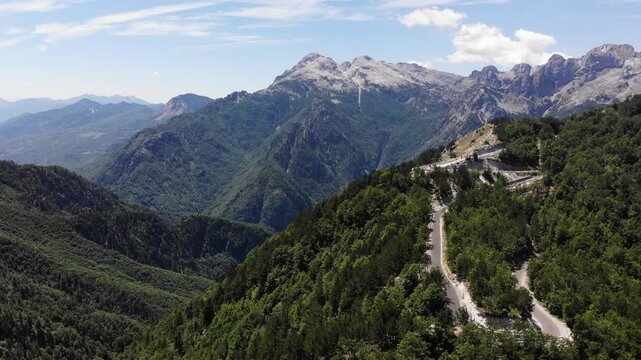 Mountain road to Theth Mountains in Albanian Alps (also known as Accursed Mountains). Alps of Albania National Park.