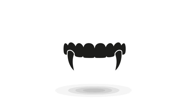 Vampire fangs black silhouette vector, spooky dracula teeth icon for halloween party decor, gothic monster mouth with sharp canine fangs, minimalist horror dental graphic on white