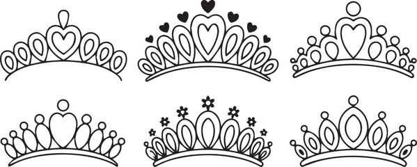 tiara line art sketches for coloring book and templates © AIcon Star