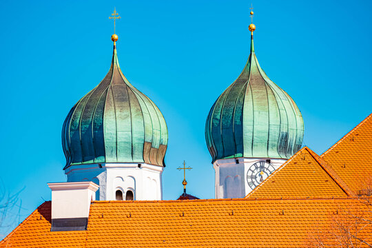 Seeon monastery on a sunny spring day, Lake Seeon, Traunstein, Bavaria, Germany