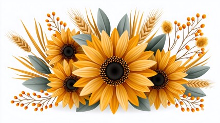 Obraz premium Sunflowers and wheat creating a fall harvest bouquet