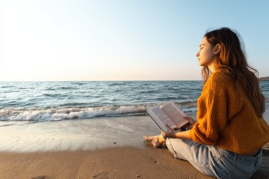 Enjoying a Book While Watching Ocean Waves