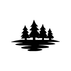 Obraz premium Pine Trees Forest Icon Black Silhouette Vector, Coniferous Trees Symbol for Camping and Nature Design