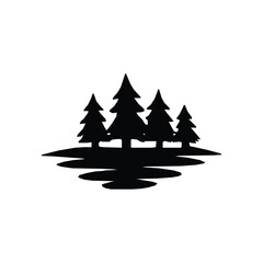 Obraz premium Pine Trees Forest Icon Black Silhouette Vector, Coniferous Trees Symbol for Camping and Nature Design