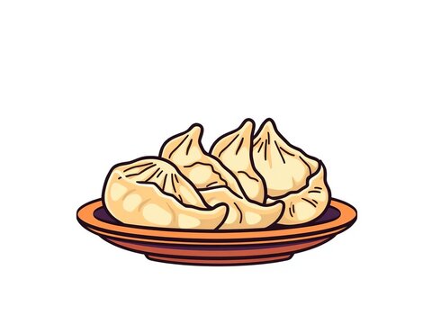 Colorful doodle line icon of Chinese dumplings, flat lay, dumpling illustrations