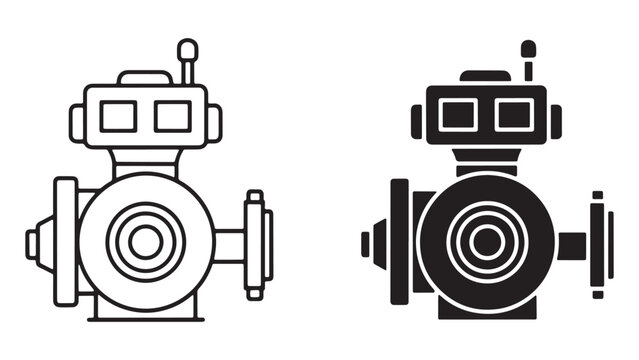 Industrial oil and gas wellhead valve icons in outline and solid black vector illustration style