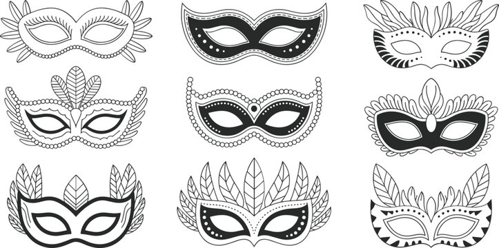 Venetian carnival mask vector collection, decorative masquerade pary masks isolated elegant festival design