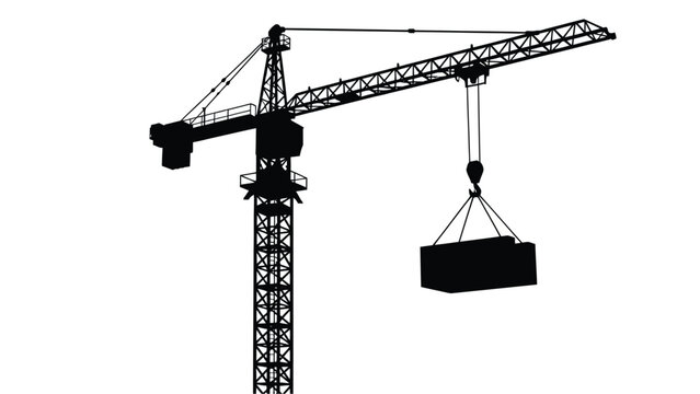 Tower crane with lifting hook and container silhouette