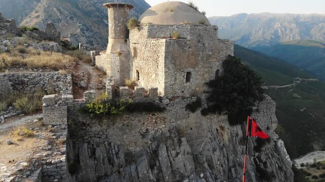 Albania landmark. Mosque in the ruins of Borsh Castle in Vlore County, Albania.