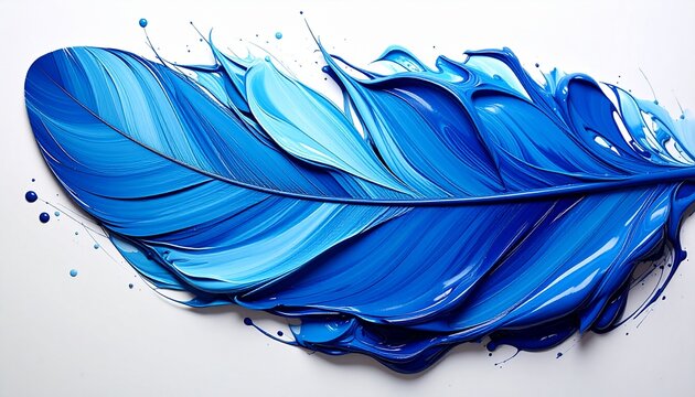 Vibrant blue paint feather illustration, elegantly crafted with flowing strokes and rich textures, creating a dynamic and artistic concept on a clean white background