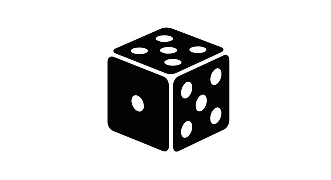 Vector illustration of black and white icon of a sixsided gaming die with dots on a transparent background