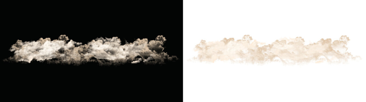 Fluffy white clouds and soft beige clouds on black background