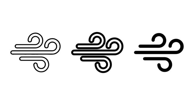 Wind Icons Set, Air Flow Symbols, Breeze and Gust Vector Graphics, Weather Elements