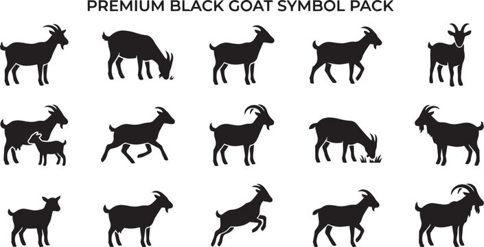 Set of black goat silhouettes for logo design and vector illustration.