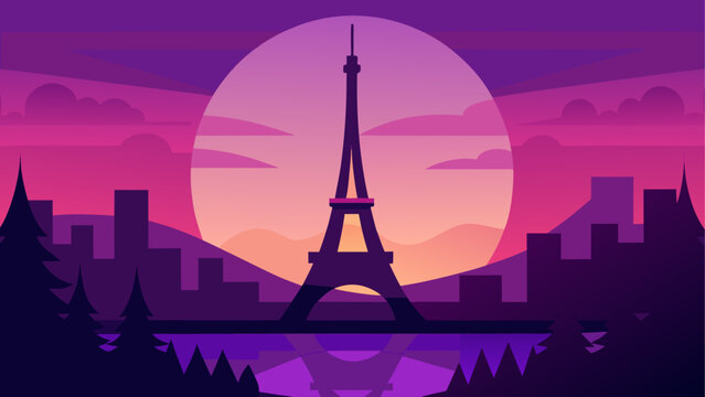 Eiffel tower at sunset with colorful sky
