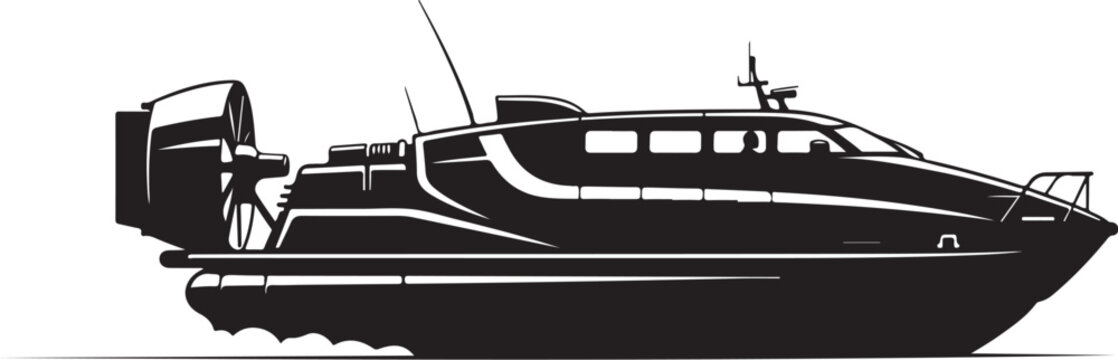 Sleek yacht, luxury boat, speedboat, vector silhouette, nautical icon