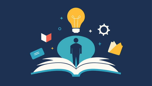 Person reading with creative ideas illustration