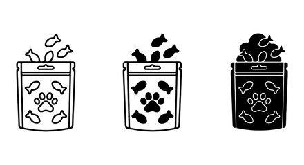 Pet Food Pouch Icons, Cat Treats Packaging Vector Set, Animal Nutrition Bag Graphics © TAMIM