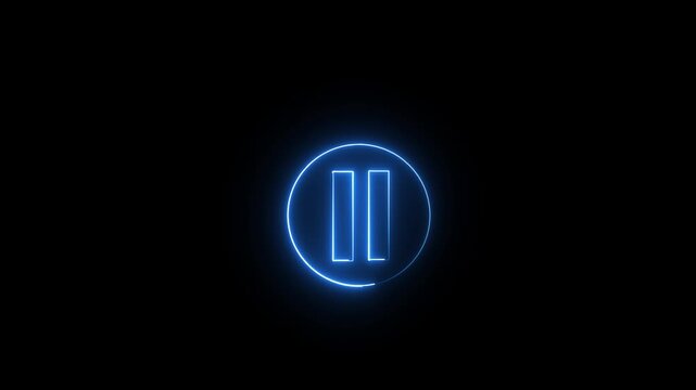 Purple color play button on black background. Start button. Neon glowing play button. Neon glowing play button with neon circle 4k animation.