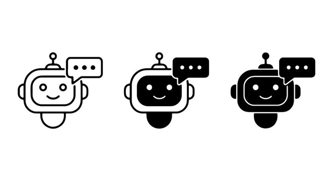 Chatbot Icons, AI Assistant Vector Set, Digital Bot Communication Graphics