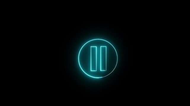 Purple color play button on black background. Start button. Neon glowing play button. Neon glowing play button with neon circle 4k animation.