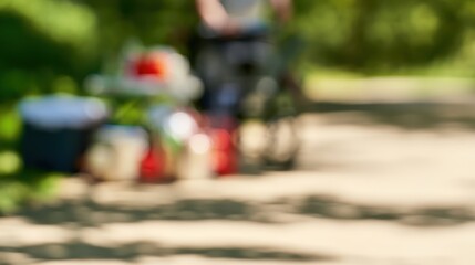 Obraz premium grocery cooler on park path with soft background blur
