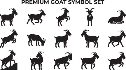 Fototapeta premium Minimalist goat symbol set featuring various actions and poses.