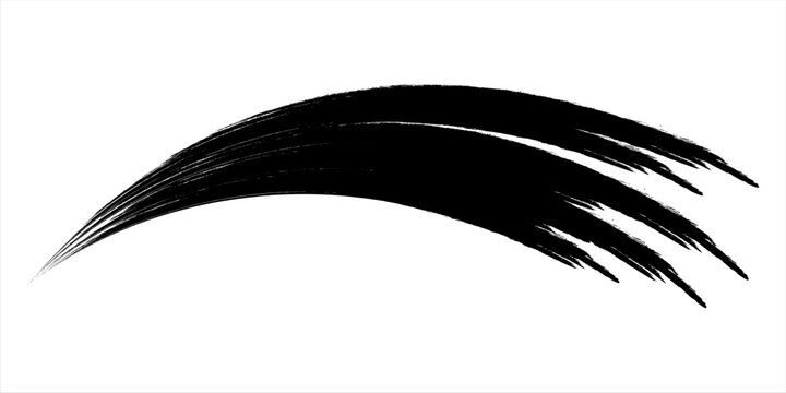 Vector make-up cosmetic mascara brush stroke texture design isolated on white. Realistic mascara smear template. Mascara eyelashes brush stroke makeup. Black hand drawn lash scribble swatch.