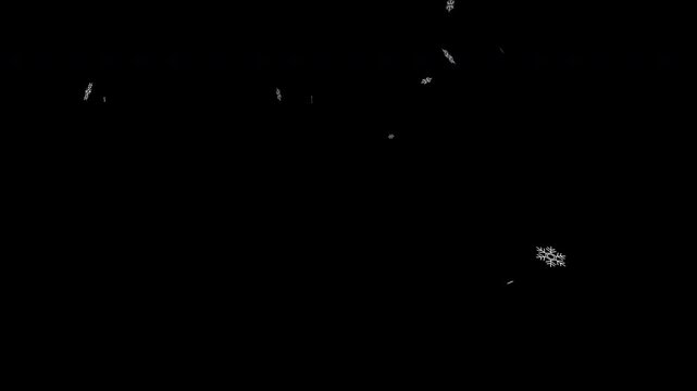 Snowing snowflakes falling alpha channel transparent background winter motion video animation to use for christmas, winter season video animation. Creative 4k video on transparent isolated background.