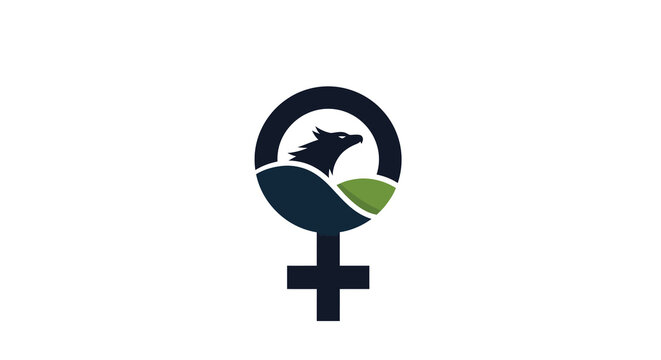 Female Symbol with Wolf Head Silhouette and Landscape - Logo Concept