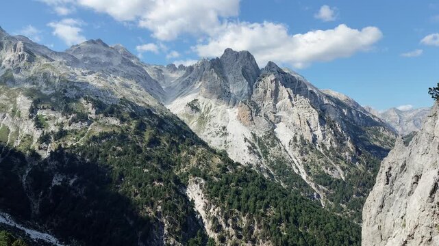 Albania nature. Summer landscape of Theth Mountains in Albanian Alps (also known as Accursed Mountains). Alps of Albania National Park. Valbona Valley.