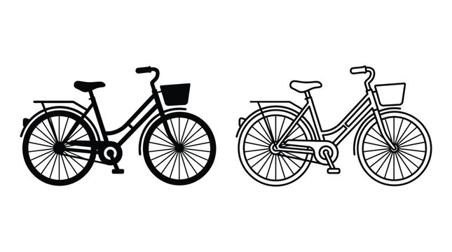 bicycle silhouette with basket and two different styles high quality professional detailed modern