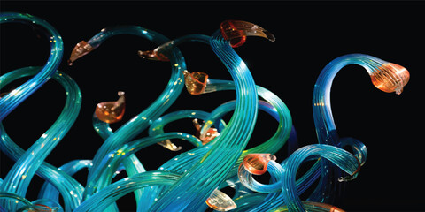 3d illustration of an abstract black wire snake background featuring a vector dna symbol and a decorative octopus design © Md